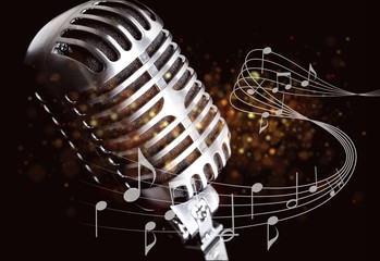 Retro style microphone on  background