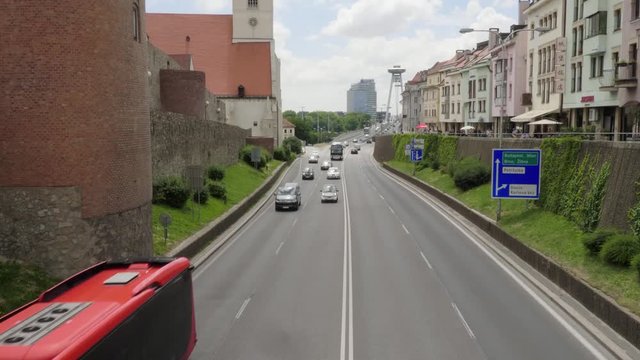 Road from bridge with traffic