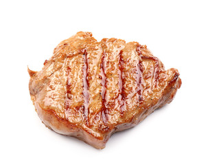 Tasty grilled steak on white background
