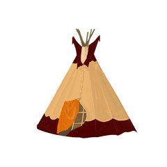 Digital art tribal teepee, isolated campsite tent. Boho vintage America traditional native ornament wigwam. Indian bohemian decoration tee-pee with arrows and feathers on white background