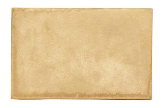 Vintage and antique art concept. Front view of blank old aged dirty frame with stains isolated on a white background.