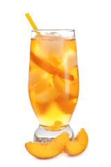 Peach cocktail in glass on white background