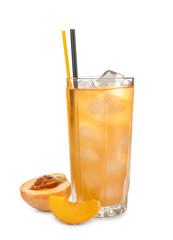 Peach cocktail in glass on white background