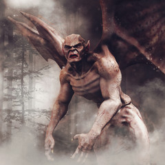 Skrzydlaty wampir w lesie nocą © Obsidian Fantasy
