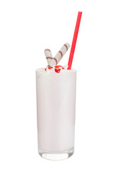 Milkshake with waffle straw isolated white
