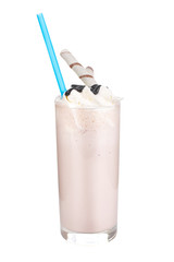 Milkshake with waffle straw isolated white