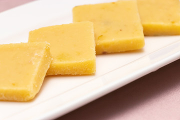 Burfi or Barfi famous Indian sweets. Popular festival food from India. Selective focus.