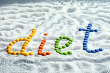 Word DIET made of color candies with sugar