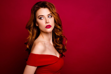 Fototapeta premium Advertised concept. Portrait of alluring, magnificent person wit