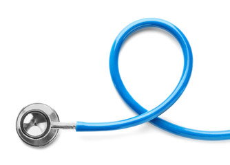 Medical stethoscope on white background