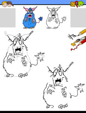 drawing and coloring worksheet with monster