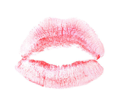 Lipstick kiss mark on white background