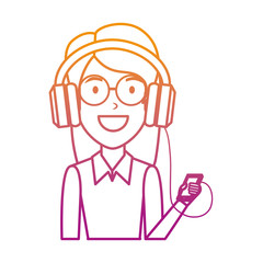 beautiful woman with glasses and earphones