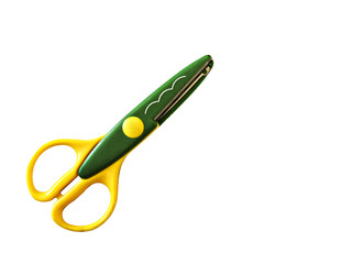 Colorful curly scissors on a white background