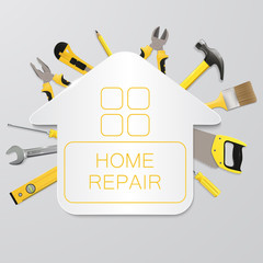 Vector construction tools with house. Home repair. Vector illustration