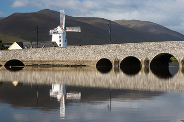 Fototapeta premium Panoramic view of Blennerville windmill and bridge on The Dingle peninsula in County Kerry, Ireland