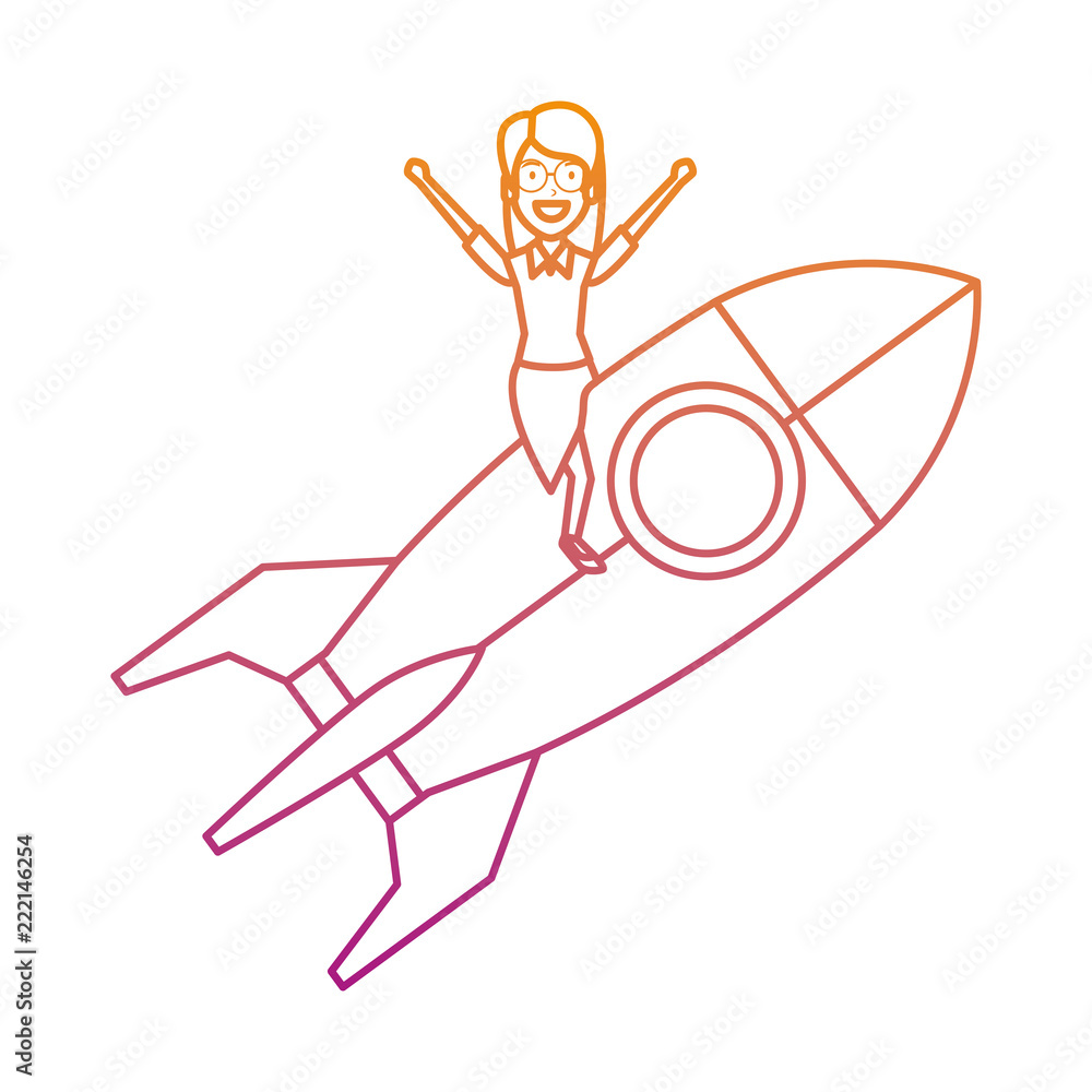 Canvas Prints young woman on rocket startup