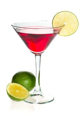 Red Cocktail with Lime Garnish