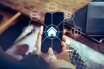 Smart home control,Lifestyle of person in modern life internet of things, Smart house technology.The new innovation of the Future.