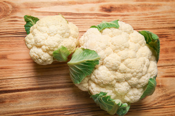 Cauliflower cabbage on wooden table