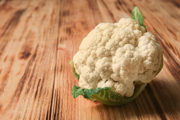 Cauliflower cabbage on wooden table