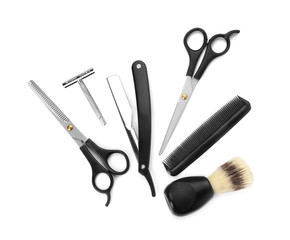 Set for shaving on white background
