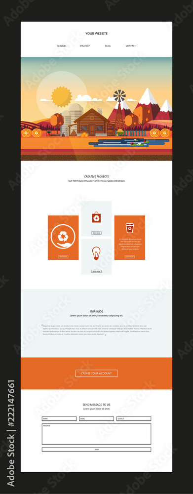 Poster autumn one page website template with autumn flat design vector landscape header.