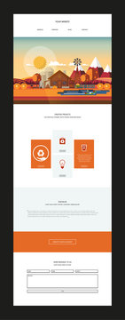 Autumn one page website template with autumn flat design vector landscape header.