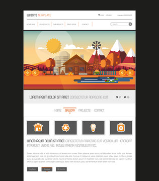 Autumn one page website template with autumn flat design vector landscape header.
