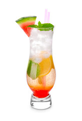 Fresh summer cocktail in glass on white background