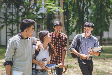 Asian student group, Happy young university students, First Day Of Back to education knowledge...