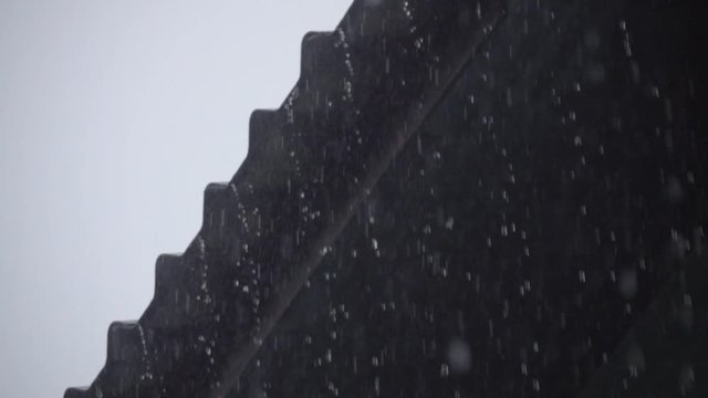 SLOW MOTION : Raindrop falling from roof