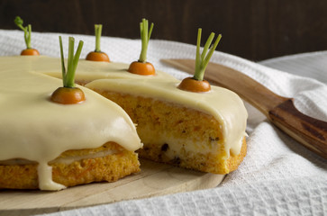 homemade cake. traditional carrot cake with cream.
