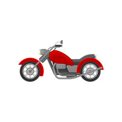 Big old-school motorcycle, side view. Red vintage motorbike. Flat vector element for advertising poster or banner