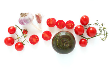 Naklejka na ściany i meble composition of cherry tomatoes isolated on white background.