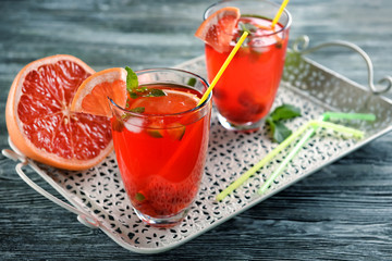 Fresh summer cocktail in glasses on tray