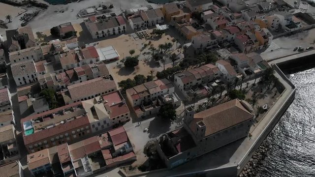Aerial view of Island of Tabarca with old church and townscape. Spain