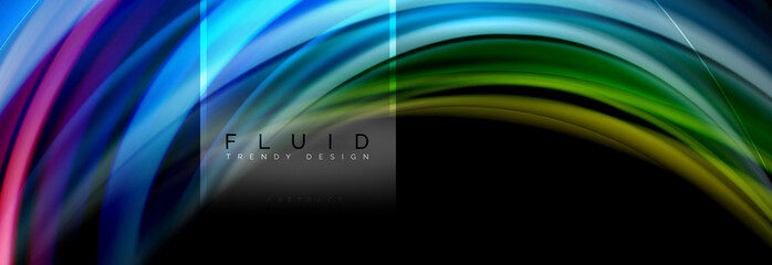 Fluid colors abstract background colorful poster, twisted liquid design on black, colorful marble or plastic wave texture backdrop, multicolored template for business or technology presentation or web