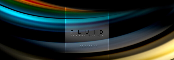 Fluid colors abstract background colorful poster, twisted liquid design on black, colorful marble or plastic wave texture backdrop, multicolored template for business or technology presentation or web