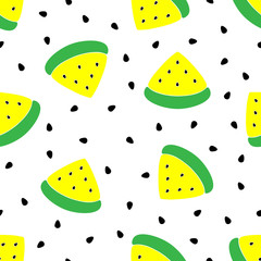 Seamless yellow watermelons pattern. Vector background watermelon slices with watermelon seeds.