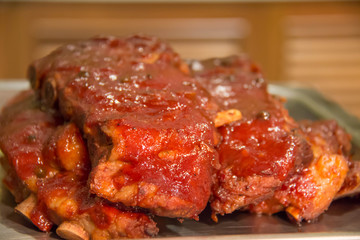 pork ribs grilled with BBQ sauce
