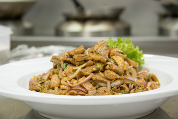  spicy salad with slice pork thai food