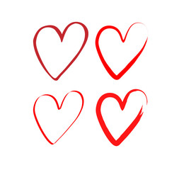 set of hearts with a brush, drawing by hand. Vector grunge style icons. Love symbol with brush painting