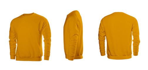 Orange men's sweatshirt with long sleeves in rear and side views