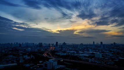 twilight skyline of cityscape and expressway