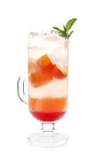Fresh summer cocktail in glass cup on white background