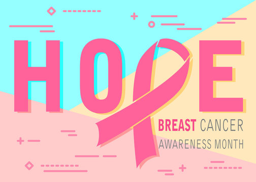 Flat modern minimal pink hope breast cancer awareness tape icon on blue and yellow pastel colored background