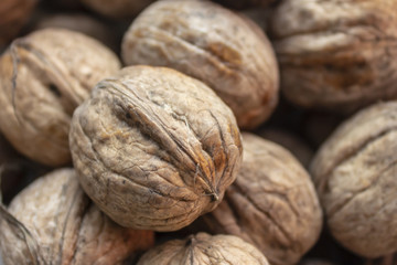 Cropped close-up shoot of batch of walnuts