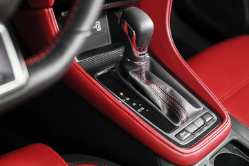 Automatic transmission car shift lever close-up shot