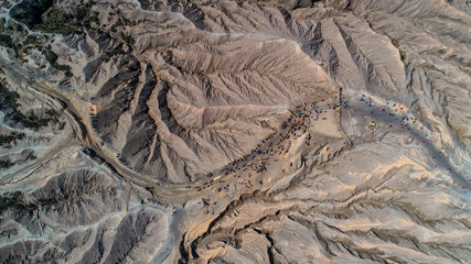 Mount Bromo in East Java, Indonesia. .Aerial view and top view. Beautiful nature background.